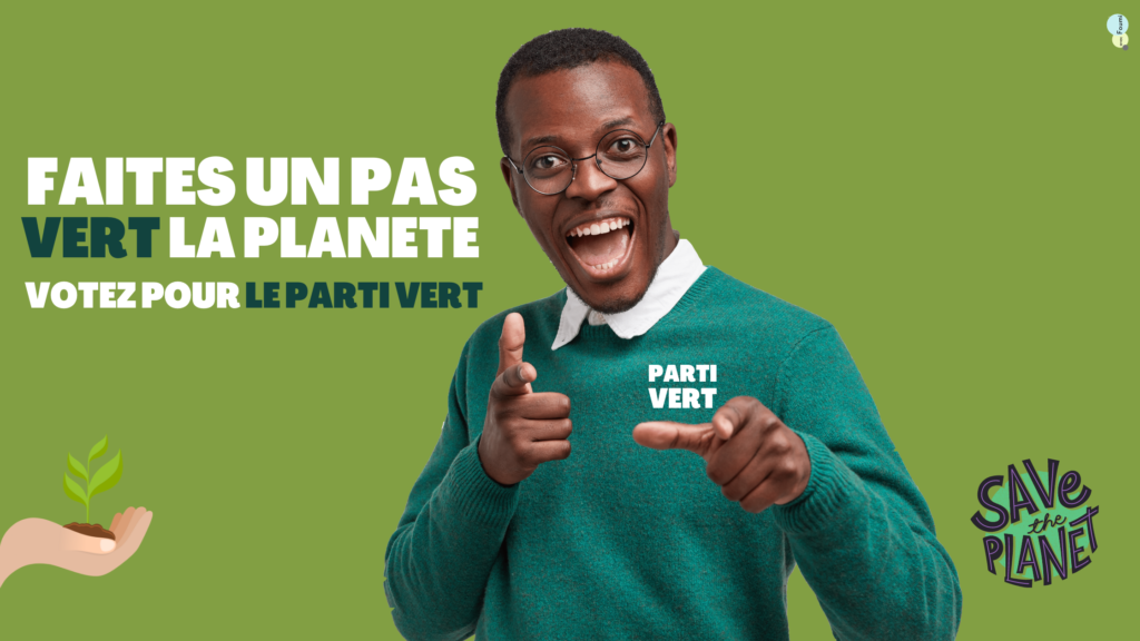 affiche fictive de campagne d'un Partis Verts Africain pour l'écologie et l'environnement en Afrique